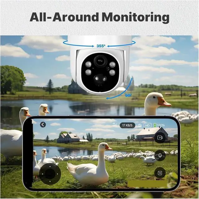 Alt view image 6 of 7 - 4 Million Pixel WiFi Solar-Powered Camera, IP65 Waterproof, Automatic Human Body Tracking, Full-Color Night Vision, Outdoor Surveillance Camera