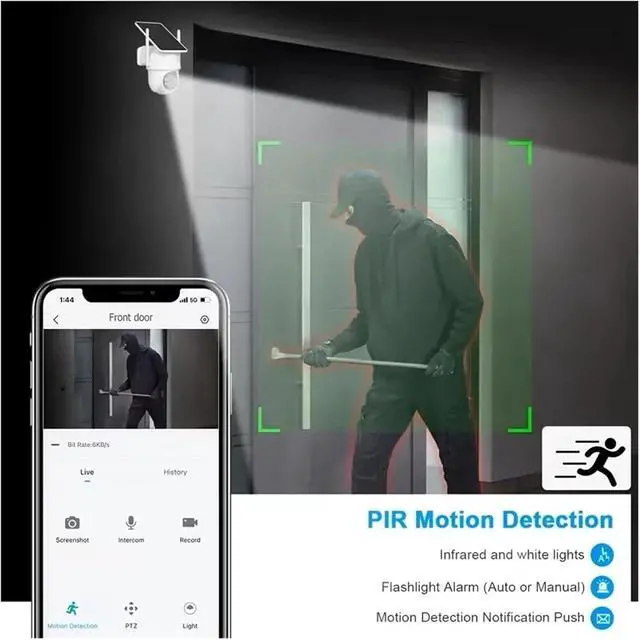 Alt view image 2 of 6 - Wireless WiFi Solar Security Camera, IP65 Weatherproof, Two-Way Talk, 128G TF Card Support, Wide Temperature Range