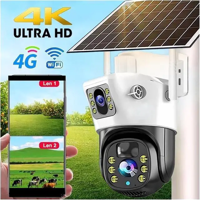Alt view image 3 of 7 - 4K 8MP Solar Security Camera 4G WiFi Dual Lens Low Power PIR Night Vision Outdoor PTZ Surveillance Cam