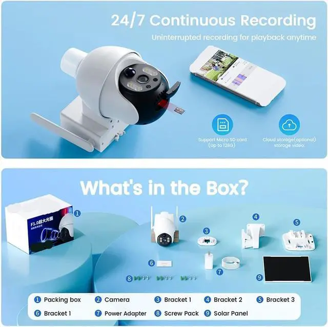 Alt view image 5 of 6 - 6MP 4G Solar PTZ Security Camera Waterproof Color Night Vision Human Detection Outdoor Surveillance Cam