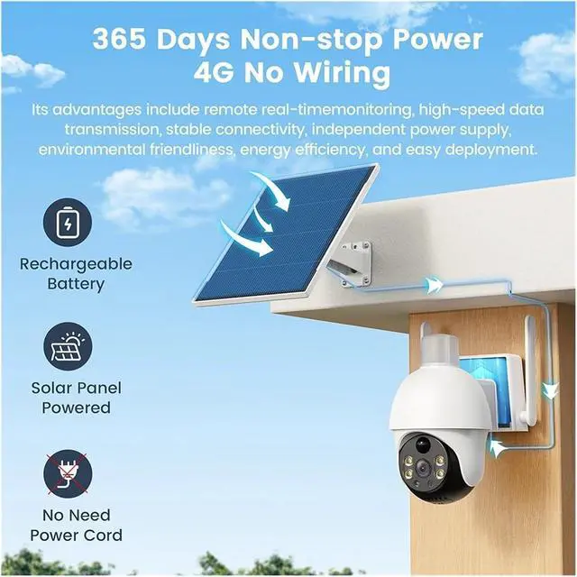 Alt view image 4 of 6 - 6MP 4G Solar PTZ Security Camera Waterproof Color Night Vision Human Detection Outdoor Surveillance Cam