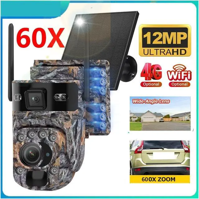 Alt view image 3 of 7 - 12MP Solar PTZ Security Camera 4G WiFi 60X Optical Zoom Camouflage Outdoor Human Detection Surveillance Cam