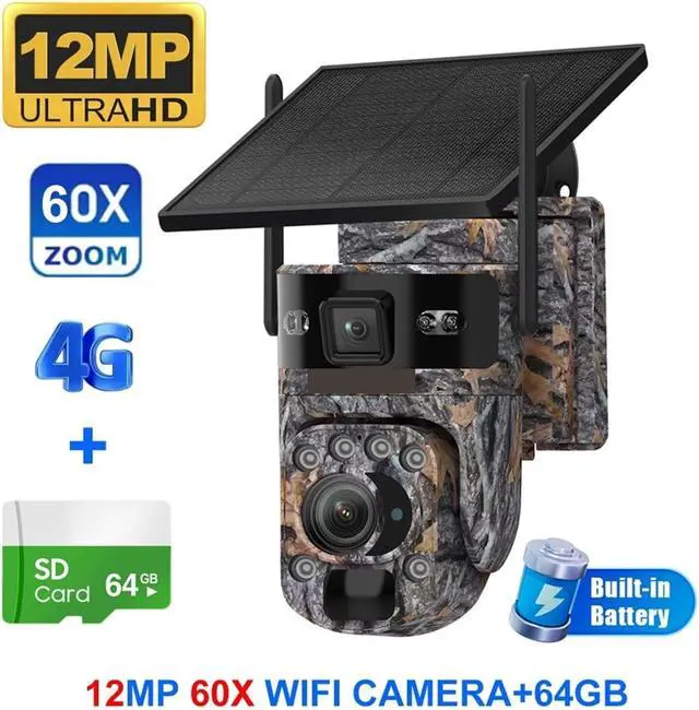 Alt view image 2 of 7 - 12MP Solar PTZ Security Camera 4G WiFi 60X Optical Zoom Camouflage Outdoor Human Detection Surveillance Cam