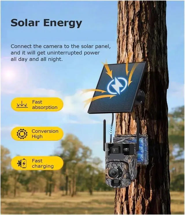 Alt view image 5 of 7 - 12MP Solar PTZ Security Camera 4G WiFi 60X Optical Zoom Camouflage Outdoor Human Detection Surveillance Cam