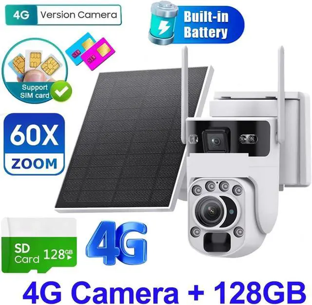 Alt view image 2 of 6 - Solar Wireless PTZ Security Camera, 12MP 6K 60X Zoom 360° View, 4G SIM & WiFi Solar Battery Outdoor Cam with PIR Human Tracking, App Real-Time Alerts