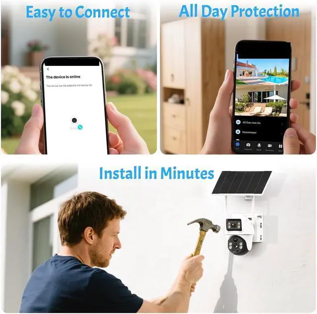 Alt view image 3 of 7 - 4K 8MP 4G Solar Security Camera Dual Lens Dual View PTZ Night Vision Human Detection Outdoor Surveillance Cam