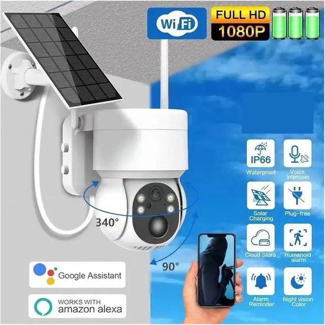 Alt view image 2 of 6 - 4MP Solar Powered Outdoor PTZ WiFi Security Camera with 360° View & Alarm