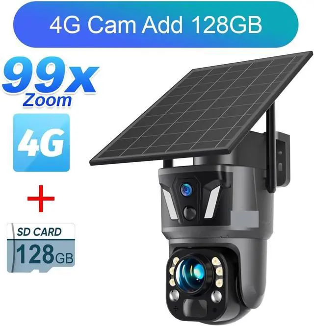 Alt view image 2 of 7 - 4G WiFi Solar Security Camera 8MP Dual Screen 99X Zoom PTZ PIR Human Auto Tracking Outdoor Surveillance Cam