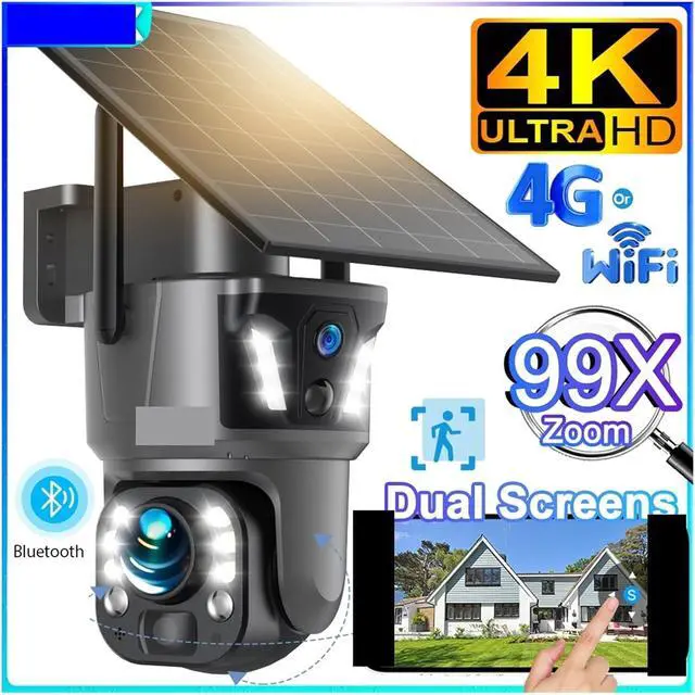 Alt view image 3 of 7 - 4G WiFi Solar Security Camera 8MP Dual Screen 99X Zoom PTZ PIR Human Auto Tracking Outdoor Surveillance Cam