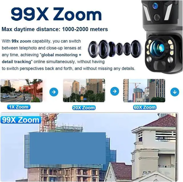 Alt view image 4 of 7 - 4G WiFi Solar Security Camera 8MP Dual Screen 99X Zoom PTZ PIR Human Auto Tracking Outdoor Surveillance Cam