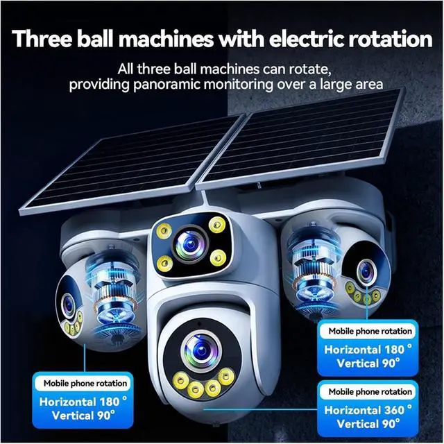 Alt view image 2 of 6 - 20MP 4 Lens 4 Screen AOV Solar Security Camera, 4G SIM Outdoor IP Cam with Triple PTZ, Color Night Vision & Two-Way Audio