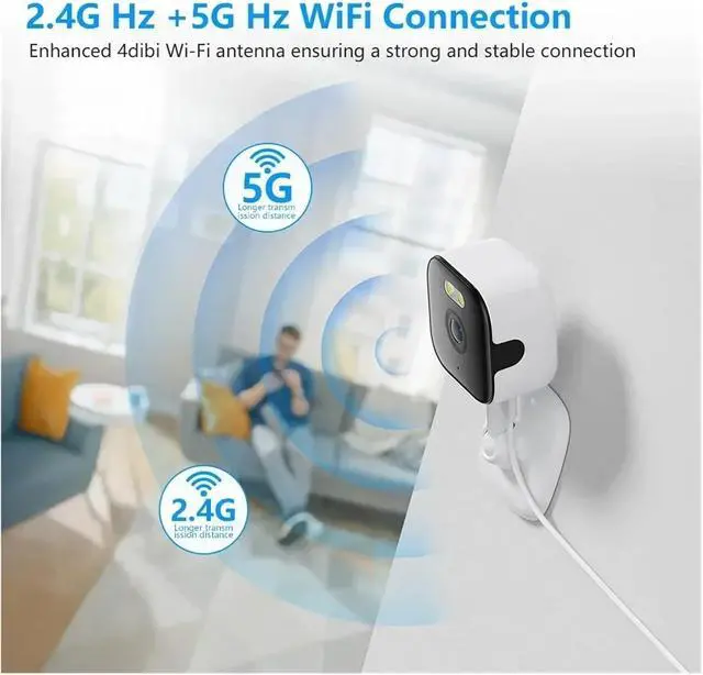 Alt view image 4 of 7 - 5MP HD Indoor WiFi Security Camera, Dual Band 2.4G/5G, Color Night Vision, Human Detection, Two-Way Audio(EU,5MP Camera No Card)