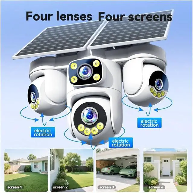 Alt view image 4 of 6 - 20MP 4 Lens 4 Screen AOV Solar Security Camera, 4G SIM Outdoor IP Cam with Triple PTZ, Color Night Vision & Two-Way Audio