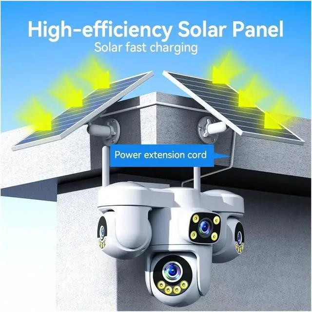 Alt view image 6 of 6 - 20MP 4 Lens 4 Screen AOV Solar Security Camera, 4G SIM Outdoor IP Cam with Triple PTZ, Color Night Vision & Two-Way Audio
