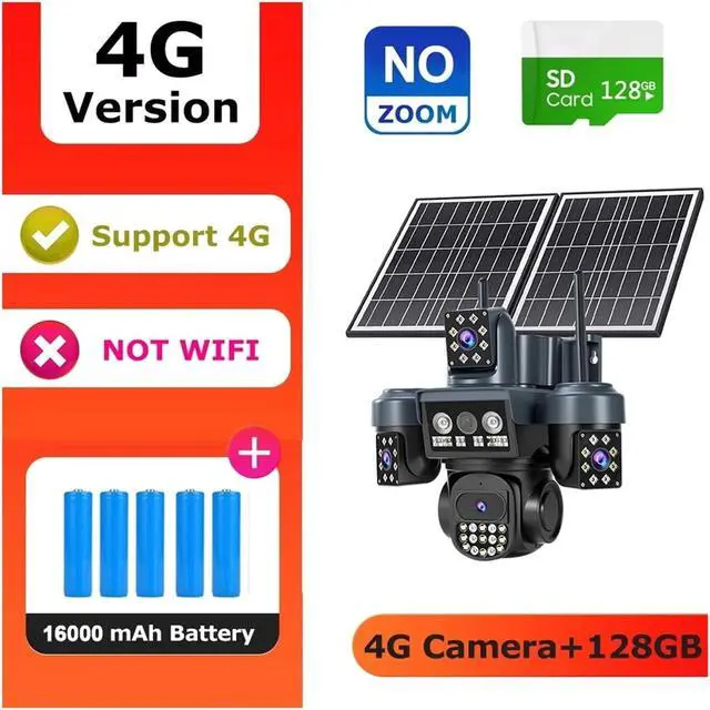 Alt view image 2 of 7 - 4G Solar Outdoor Security Camera, 25MP HD 10X Zoom AOV Cam with Dual Solar Panels 16000mAh Battery Waterproof Night Vision