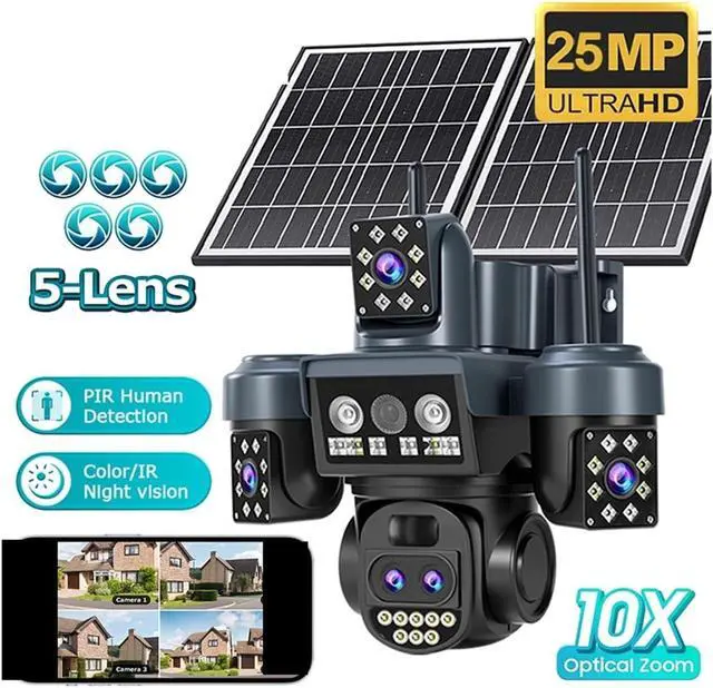 Alt view image 3 of 7 - 4G Solar Outdoor Security Camera, 25MP HD 10X Zoom AOV Cam with Dual Solar Panels 16000mAh Battery Waterproof Night Vision