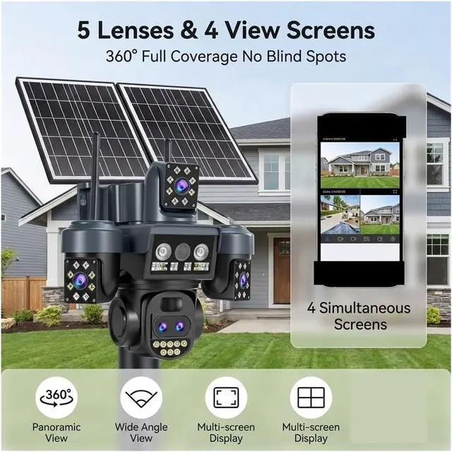 Alt view image 4 of 7 - 4G Solar Outdoor Security Camera, 25MP HD 10X Zoom AOV Cam with Dual Solar Panels 16000mAh Battery Waterproof Night Vision