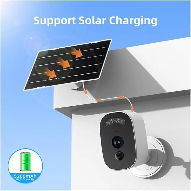 Alt view image 2 of 6 - Solar Outdoor Security Camera, 2K 2.4G WiFi IP Surveillance Cam with PIR Human Detection, Color Night Vision for Home Protectio