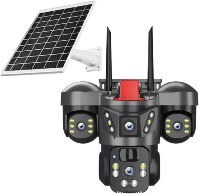 Alt view image 5 of 6 - 360° 4K Solar Security Camera, 3-Lens 3-Screen Wireless WiFi Cam with Smart Dual Detection for Outdoor Monitoring