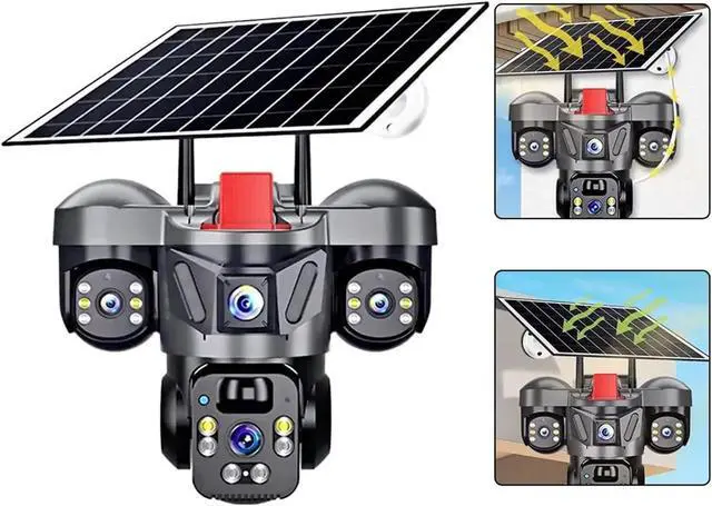 Alt view image 6 of 6 - 360° 4K Solar Security Camera, 3-Lens 3-Screen Wireless WiFi Cam with Smart Dual Detection for Outdoor Monitoring
