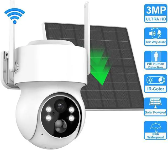 Alt view image 2 of 7 - 2MP 3MP Solar WiFi PTZ Security Camera Outdoor, Built-in Battery Long Standby Wireless Surveillance Cam Support iCSEE App(3MP WiFi and 32G SD)