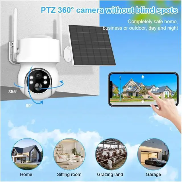 Alt view image 7 of 7 - 2MP 3MP Solar WiFi PTZ Security Camera Outdoor, Built-in Battery Long Standby Wireless Surveillance Cam Support iCSEE App(3MP WiFi and 32G SD)