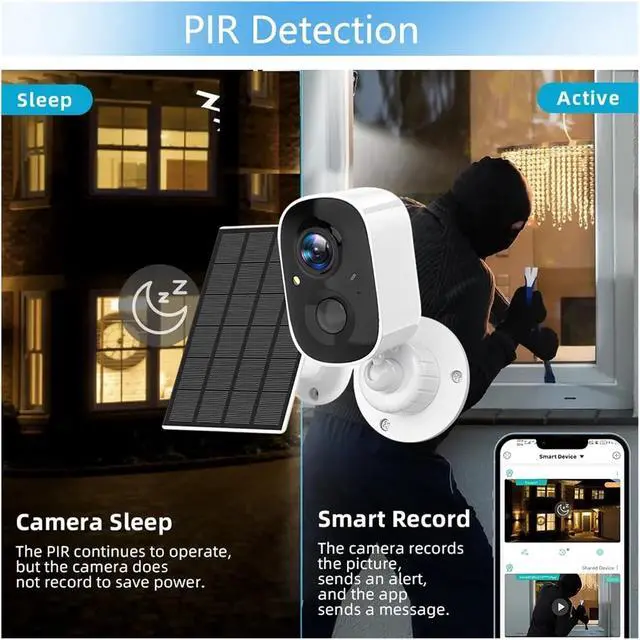 Alt view image 6 of 7 - 5MP Solar WiFi Security Camera, Waterproof Outdoor Surveillance Cam with Spotlight Siren & Motion Detection(WiFi Solar 32G Card)