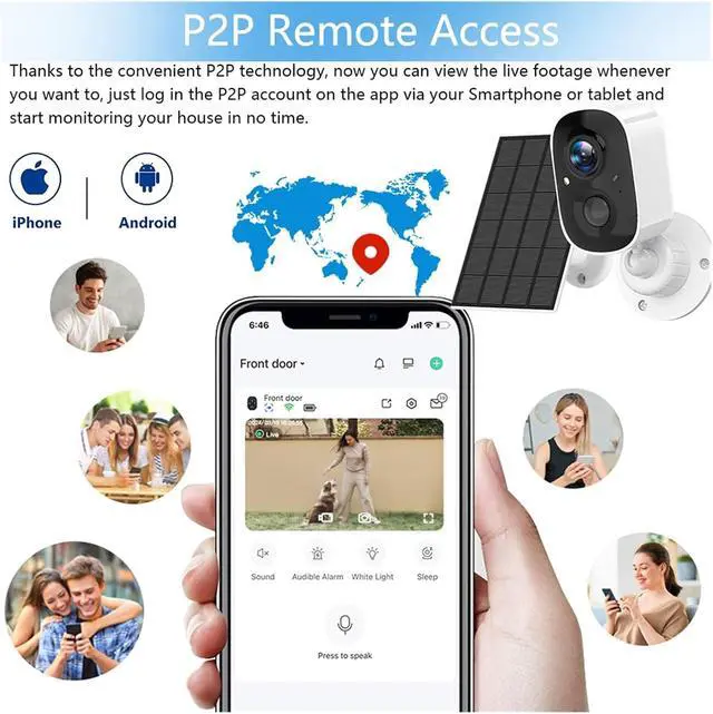 Alt view image 7 of 7 - 5MP Solar WiFi Security Camera, Waterproof Outdoor Surveillance Cam with Spotlight Siren & Motion Detection(WiFi Solar 32G Card)