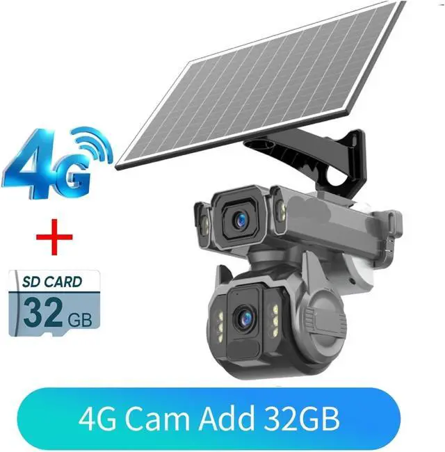 Alt view image 2 of 7 - 10MP AOV 4G Solar Security Camera Dual Screen 12X Optical Zoom 24/7 Recording AI Human Tracking Surveillance Cam(4G AOV Cam Add 32GB)