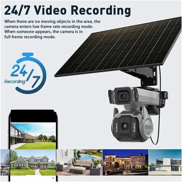 Alt view image 4 of 7 - 10MP AOV 4G Solar Security Camera Dual Screen 12X Optical Zoom 24/7 Recording AI Human Tracking Surveillance Cam(4G AOV Cam Add 32GB)