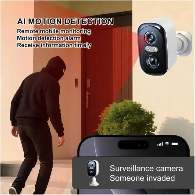 Alt view image 4 of 7 - 3MP Wire-Free Battery Security Camera, Long Standby Surveillance Cam with Humanoid Motion Detection