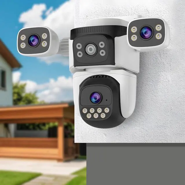 Alt view image 2 of 3 - PTZ Camera Outdoor, Wireless WiFi Tri-Eye Security Surveillance, 600 MP Resolution, Color Night Vision, Motion Detection, Smart Tracking, IP66 Waterproof