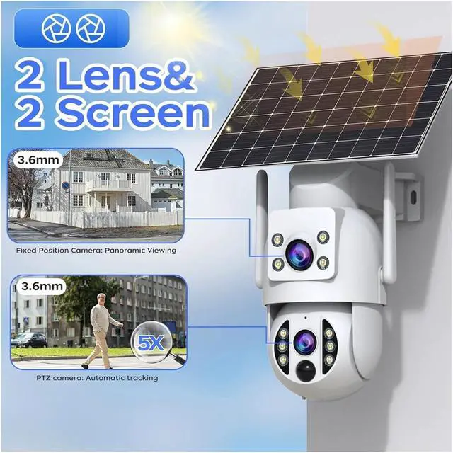 Alt view image 3 of 6 - Wireless Solar Outdoor Security Camera,4K Dual Lens IP Cam with PIR Human Detection & Night Vision Built-in Battery