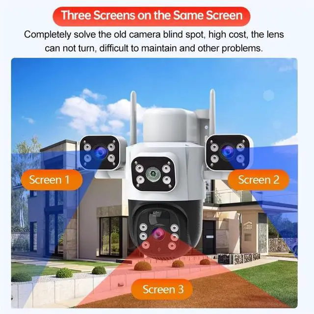 Alt view image 6 of 6 - 12MP Solar WiFi IP Camera CCTV Three Lens Three Screen Auto Tracking Outdoor 6K 4G Surveillance Camera Security Protection(4G Cam Add 64G)