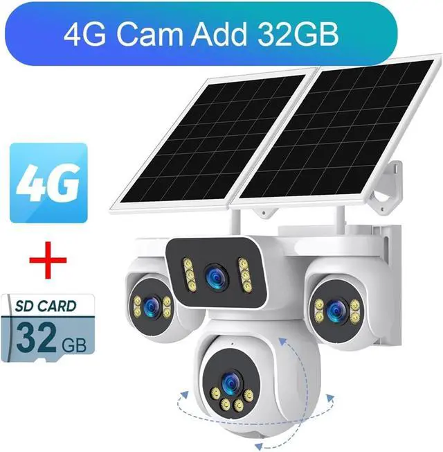 Alt view image 2 of 5 - Vision 20MP Four Screens 4G AOV Solar Camera Outdoor 24/7 Record Wireless 12XOptical Zoom PTZ Waterproof CCTV Security Camera(4G 16XZoom Add 128G)