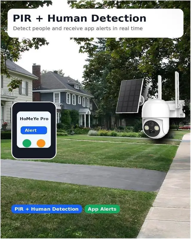 Alt view image 5 of 6 - 3MP WiFi Solar PTZ Security Camera with 6000mAh Battery, Full Color Alarm Recording, PIR Sensor, IP65 Outdoor Waterproof