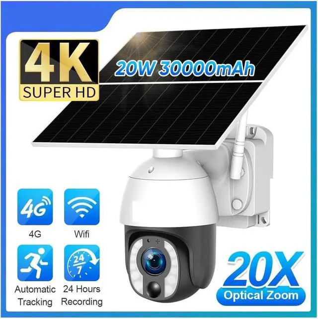 Alt view image 3 of 7 - 4K 8MP Solar Security Camera 4G WiFi PTZ 20X Optical Zoom 24/7 Recording AI Auto Tracking Outdoor Surveillance Cam(4G 20XZoom 64G)