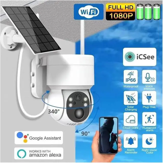 Alt view image 2 of 6 - 4MP Solar WiFi PTZ Security Camera Outdoor, 360° View Wireless CCTV Surveillance Cam with Alarm Solar Powered