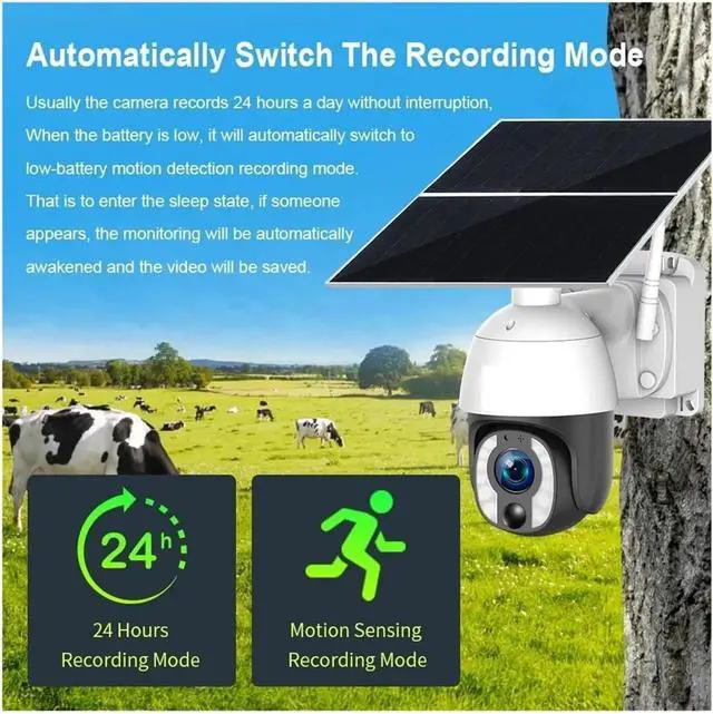 Alt view image 4 of 7 - 4K 8MP Solar Security Camera 4G WiFi PTZ 20X Optical Zoom 24/7 Recording AI Auto Tracking Outdoor Surveillance Cam(4G 20XZoom 64G)