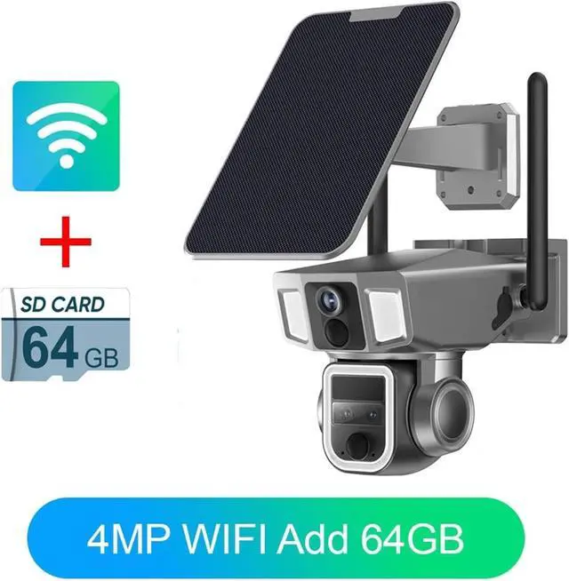 Alt view image 3 of 7 - 4G WiFi Solar Outdoor Security Camera Dual Lens 10X Zoom PTZ Camera 4K 12MP Human Tracking Wireless Surveillance Cam(WiFi Version Add128G)