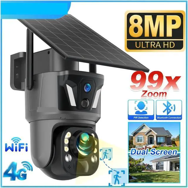 Alt view image 3 of 7 - Dual Screen 4K Solar PTZ Outdoor Security Camera 99X Zoom 4G LTE 2.4G WiFi AI Human Detection Auto Tracking Rechargeable Battery(WiFi 20XZoom 32G)