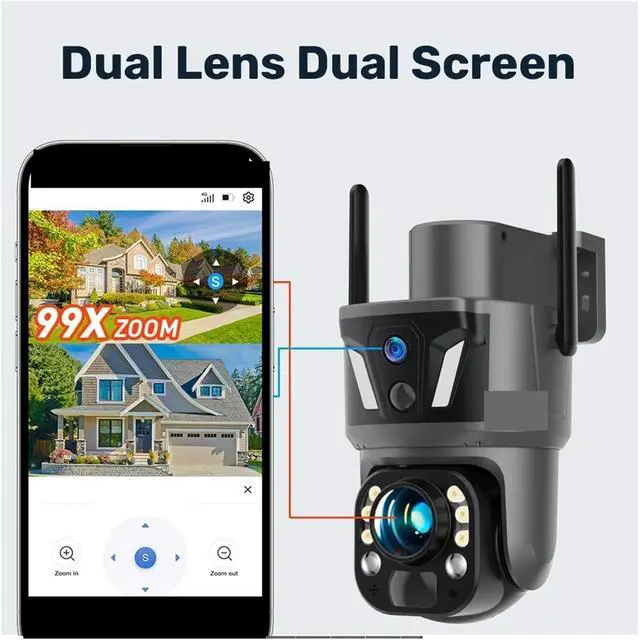Alt view image 5 of 7 - Dual Screen 4K Solar PTZ Outdoor Security Camera 99X Zoom 4G LTE 2.4G WiFi AI Human Detection Auto Tracking Rechargeable Battery(WiFi 20XZoom 32G)