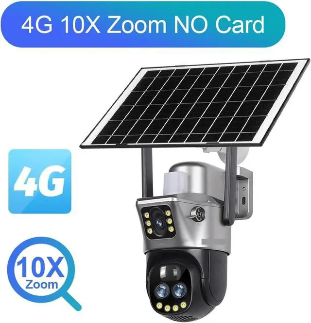 Alt view image 2 of 7 - 4G WiFi Solar Outdoor Security Camera Dual Lens Dual Screen 10X Zoom PTZ 4K 8MP Human Auto Tracking Surveillance Cam(4G 10XZoom No Card)