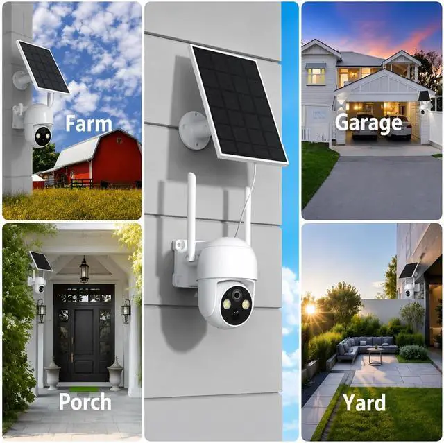 Alt view image 2 of 6 - 3MP Pan Tilt Solar Security Camera with 355° Rotation, 6000mAh Battery, Full Color Night Vision, PIR Detection, IP65 Waterproof