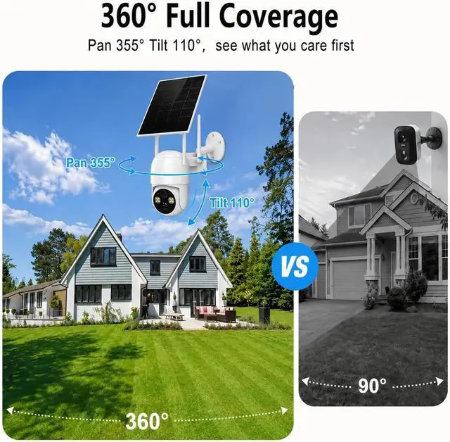Alt view image 5 of 6 - 3MP Pan Tilt Solar Security Camera with 355° Rotation, 6000mAh Battery, Full Color Night Vision, PIR Detection, IP65 Waterproof