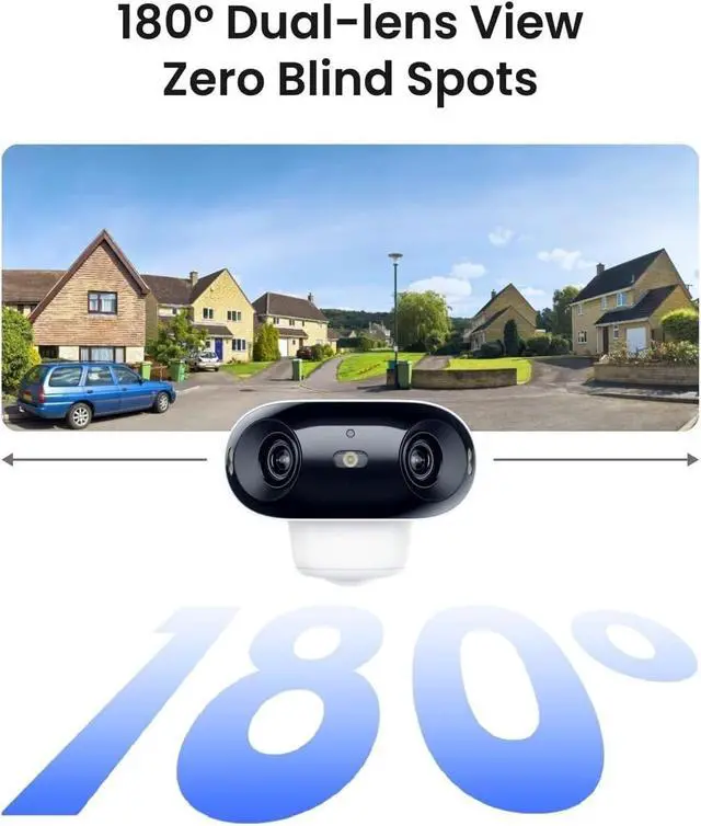 Alt view image 3 of 7 - 180° Dual-Lens 8MP 4K Solar Battery Powered Outdoor Security Camera 2.4G WiFi Color Night Vision AI Human Detection Home Surveillance(Camera)