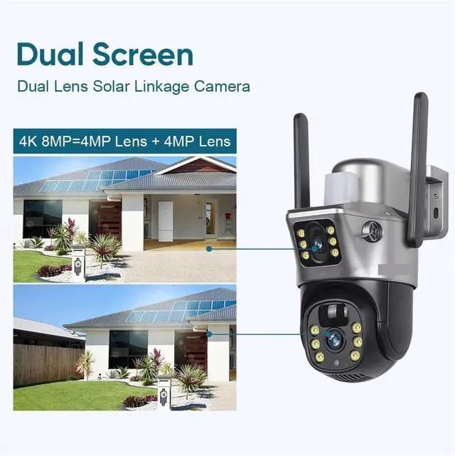 Alt view image 4 of 7 - 4G WiFi Solar Outdoor Security Camera Dual Lens Dual Screen 10X Zoom PTZ 4K 8MP Human Auto Tracking Surveillance Cam(4G 10XZoom No Card)