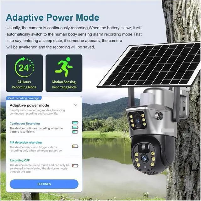 Alt view image 6 of 7 - 4G WiFi Solar Outdoor Security Camera Dual Lens Dual Screen 10X Zoom PTZ 4K 8MP Human Auto Tracking Surveillance Cam(4G 10XZoom No Card)