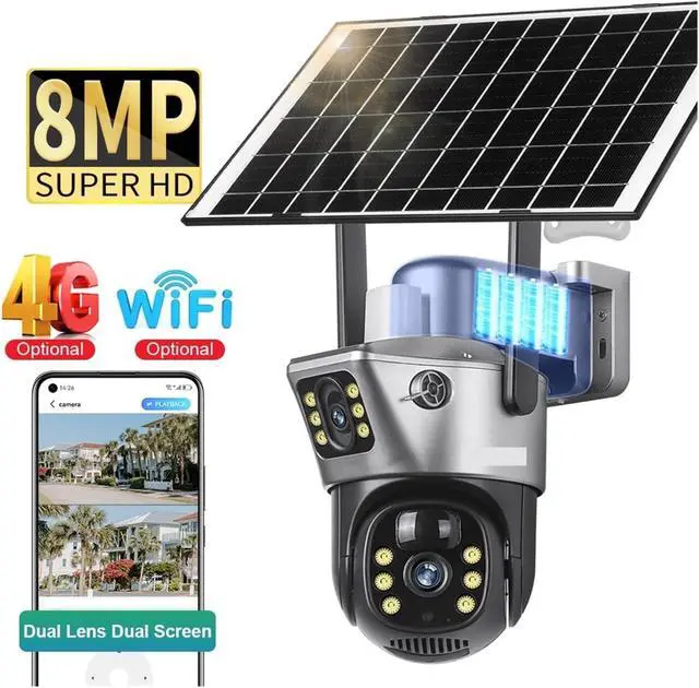 Alt view image 3 of 7 - 4G WiFi Solar Outdoor Security Camera Dual Lens Dual Screen 10X Zoom PTZ 4K 8MP Human Auto Tracking Surveillance Cam(4G 10XZoom No Card)