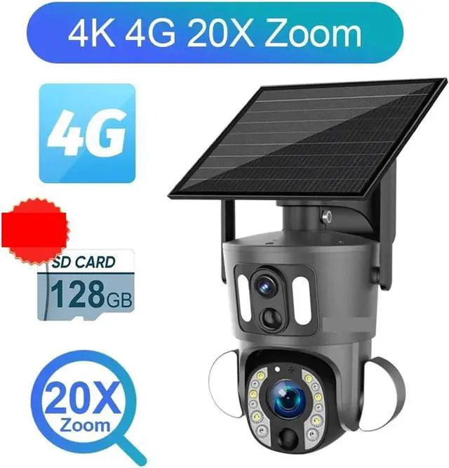 Alt view image 2 of 7 - Dual Screen 8MP Solar PTZ Security Camera 4K 20X Optical Zoom 4G LTE 2.4G WiFi Dual PIR Human Detection Auto Tracking Outdoor IP66(4K 4G 20X Zoom)